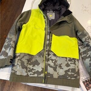 Obermeyer Neon Yellow and Camouflage Ski jacket